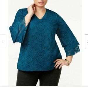 Charter Club Tiered-Sleeve Lace Blouse Size L